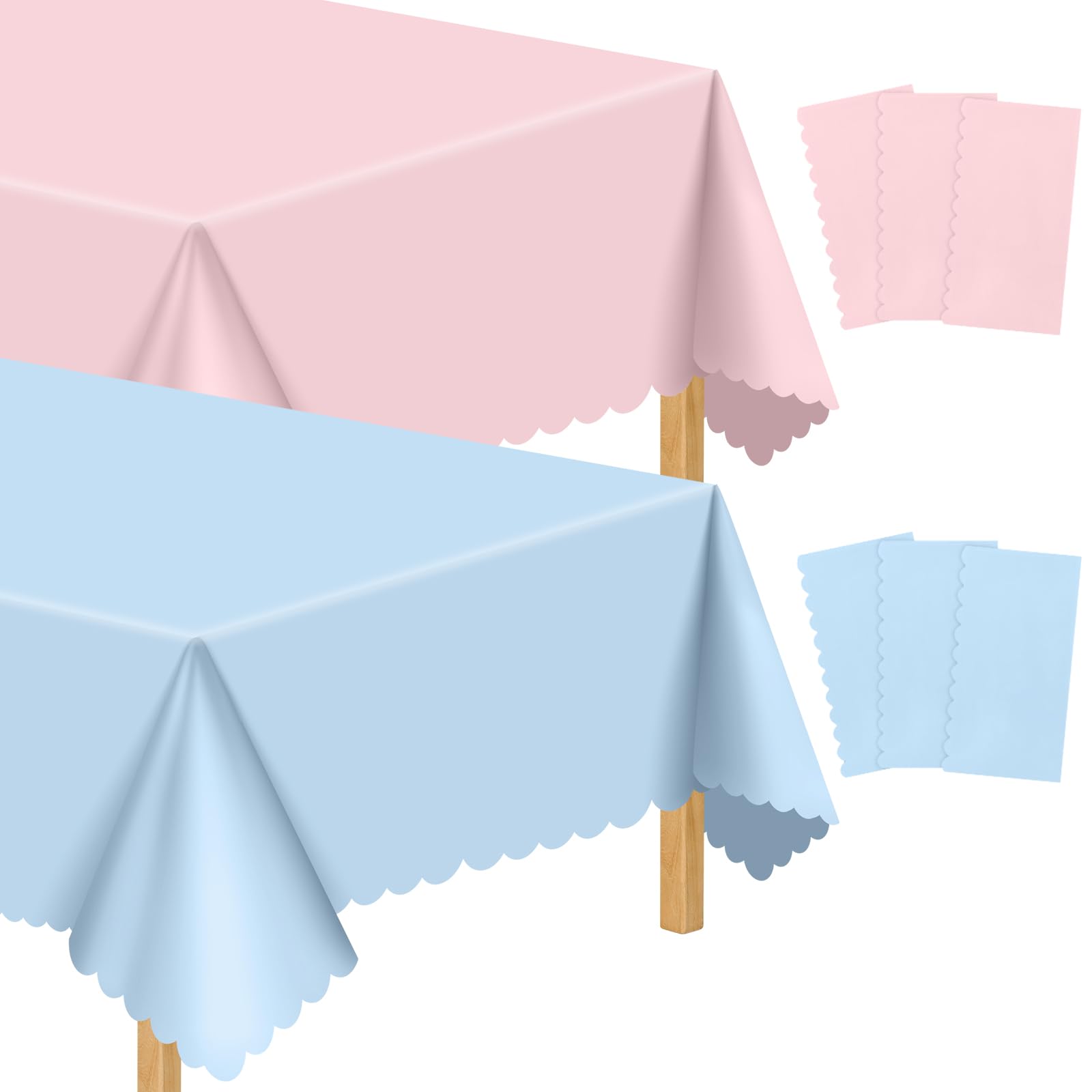 6 Pack Gender Reveal Plastic Tablecloth, 54 X 108 Inch Pink and Blue Disposable Scalloped Table Cloth for Rectangle Table Spring