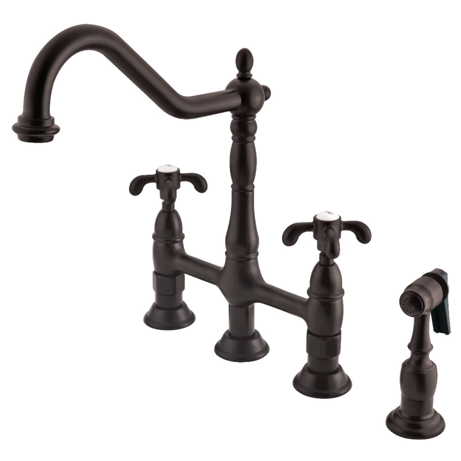 Kingston Brass KS1275TXBS French Country Kitchen Bridge Faucet with Brass Sprayer  Oil Rubbed Bronze