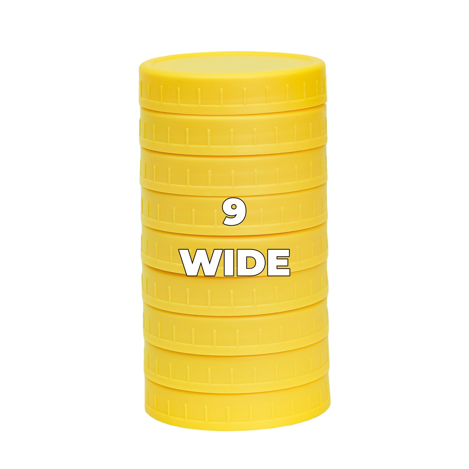 Bedgeta 9 Wide Mouth Mason Jar Lids with Silicone Ring,Thickened Leak-proof Lids Fit Ball,Kerr and More, 9 Yellow Plastic Lids, 
