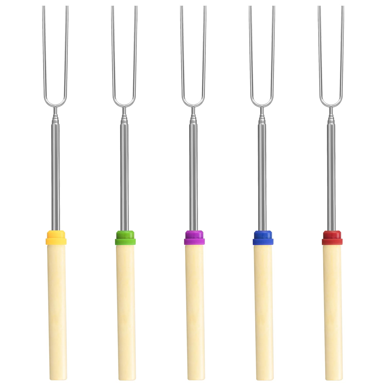 5 Pack Marshmallow Roasting Sticks Set, Extendable 32in Long Metal Barbecue Skewers with Wooden Handle, for Marshmallow, Hot Dog