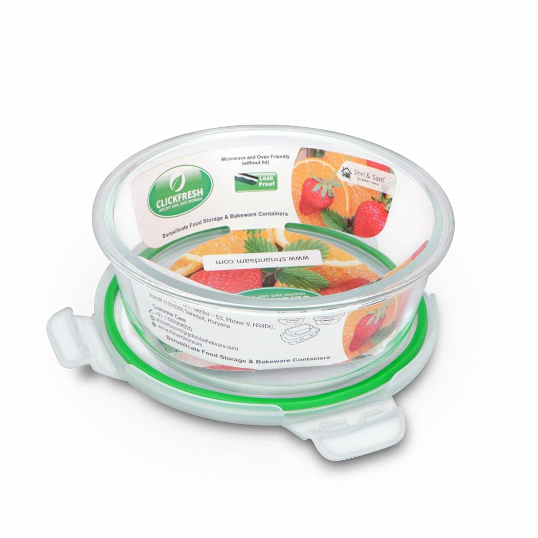 Shri & Sam Clickfresh Glass Airtight Food Storage Container, Round, 1300 Ml