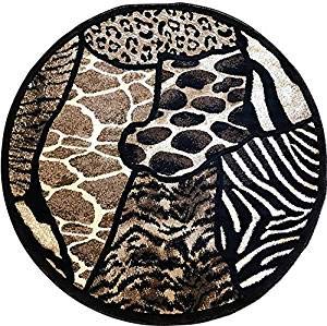 EMIRATES Animal Skin Print Tiger Giraffe Leopard Round Area Rug Black Design 516 (4 Feet X 4 Feet)