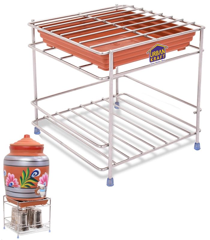 Urban Kraft Stainless Steel Matka Stand With Tray (Free) For Flat Base Water Pot Can| Matki/Ghada Stand For Water Dispenser | Pl