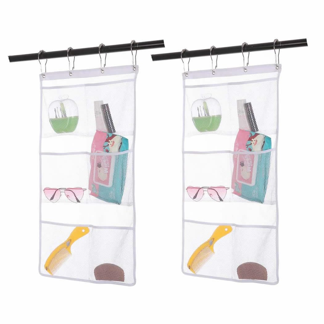 Bsagve 2 Pack Mesh Hanging Caddy Organizer with 6 Pockets, Shower Curtain Rod Liner Hanging Organizer Storage Pockets Bathroom H