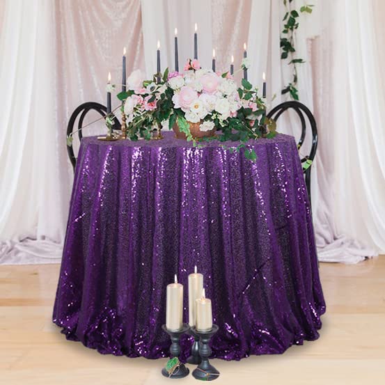 Tablecloth Round 70 Inch Purple Sequin Tablecloth Glitter Table