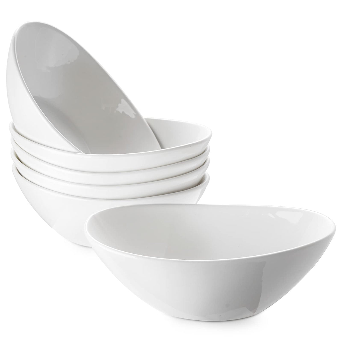 Dowan White Cereal Bowls, 16 Ounces Ceramic Dessert Bowls Set Of 6, Oval Ice Cream Bowls For Cereal Snack Dessert Pasta And Side