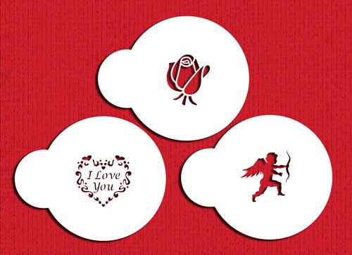 Designer Stencils I Love You Cupcake And Cookie Stencil (Small), (Cupid, Rose, Heart), Beige/Semi-Transparent