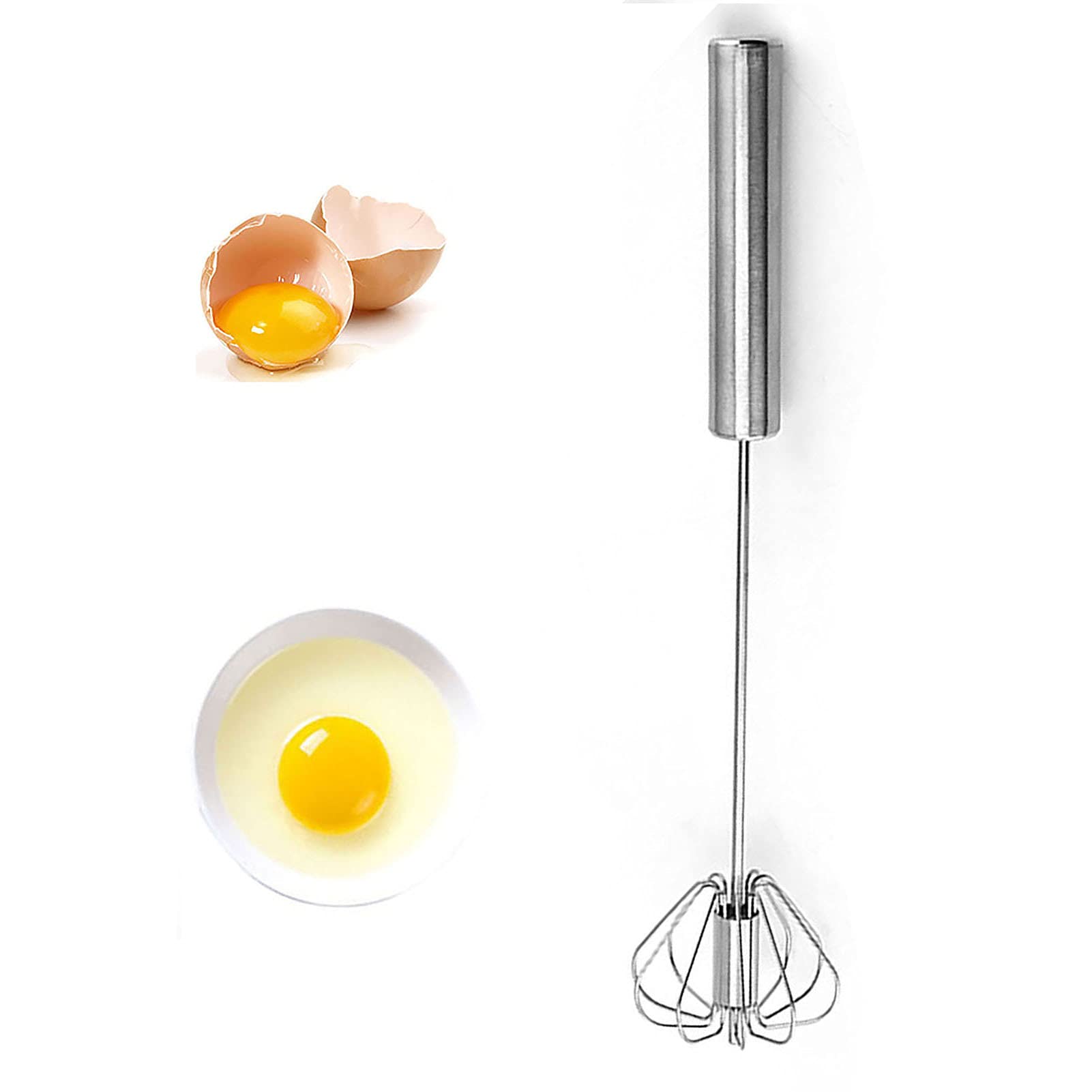 Stainless Egg Whisks, Hand Push Egg Rotary Whisk, Egg Beater Mixer, Semi-Automatic Rotating Whisk Hand Mixer Blender
