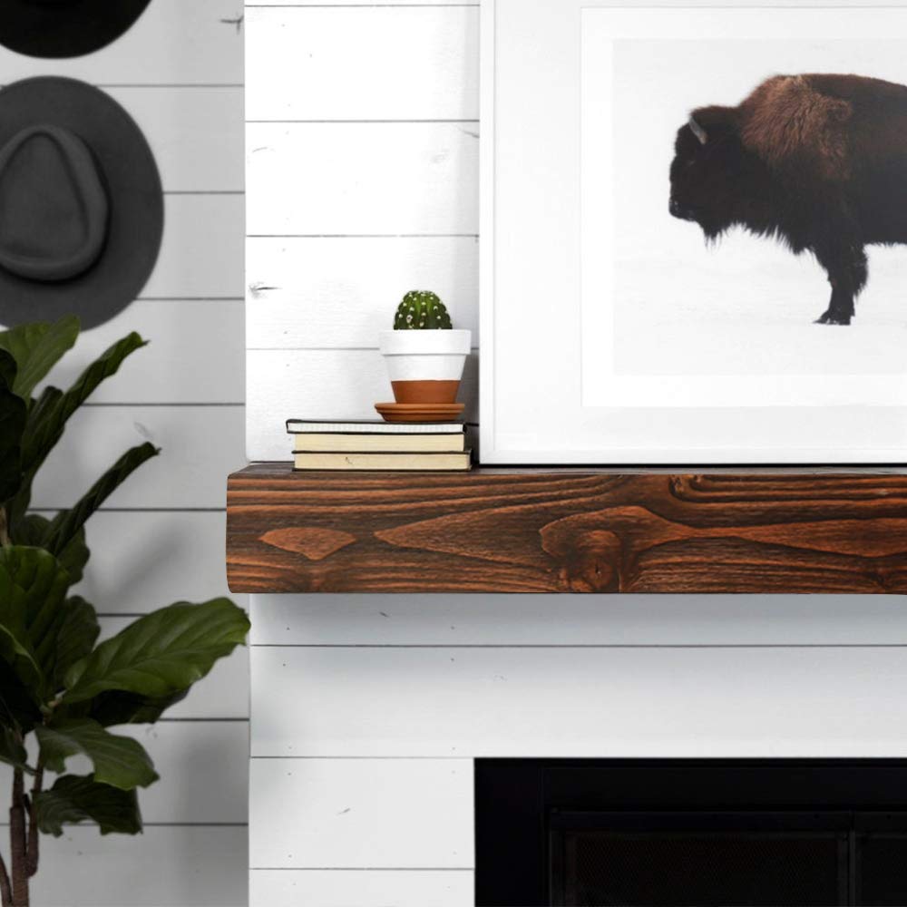 Welland 60 - Inch Fireplace Mantel Shelf, Real Wood Floating Wall Shelf, Walnut Color, Pinewood