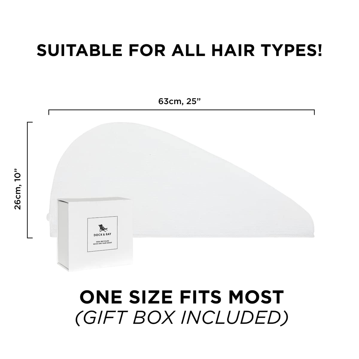 Dock & Bay Turban Hair Towel - for Home & The Beach - Super Absorbent, Quick Dry - Classic - Crystal White, One Size