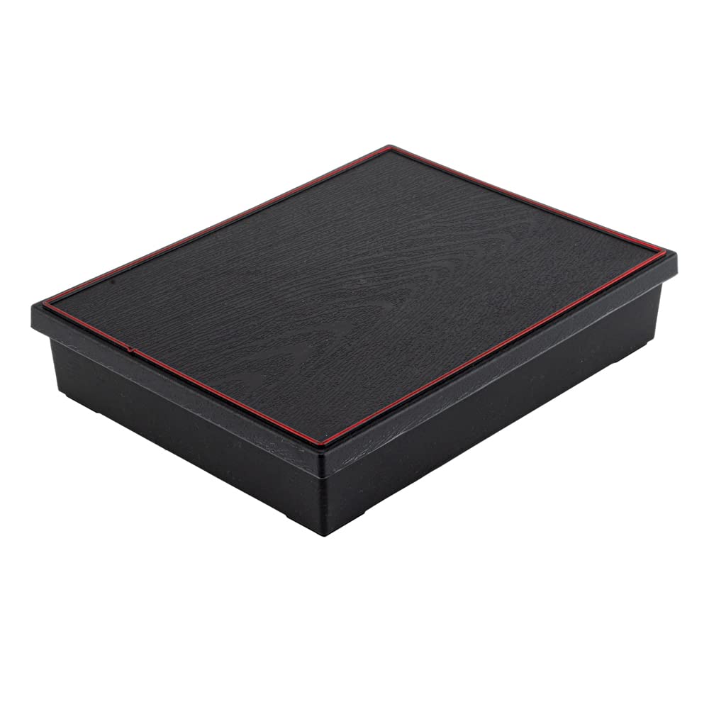 Restaurantware Bento Tek Rectangle Black & Red Small Japanese Style Bento Box - 5 Compartments - 10 3/4'' X 8 1/4'' X 2 1/4'' -