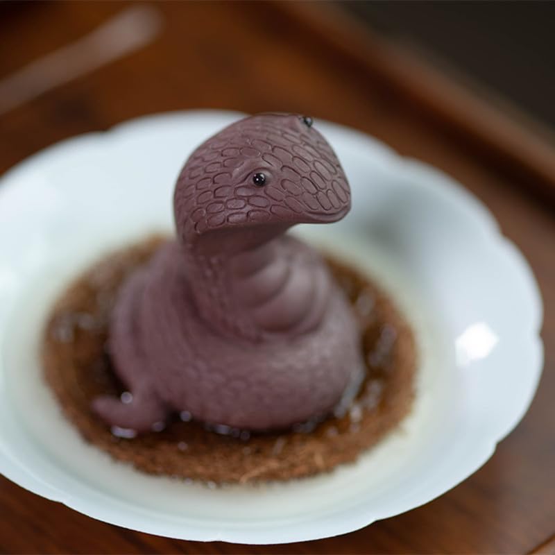 Hormsdar Hand-Made Tea Pet Snake Funny Cute Purple Clay Statue Kung Fu Tea Tray Decor Lover'S Gift Home Office Desk Feng Shui Or