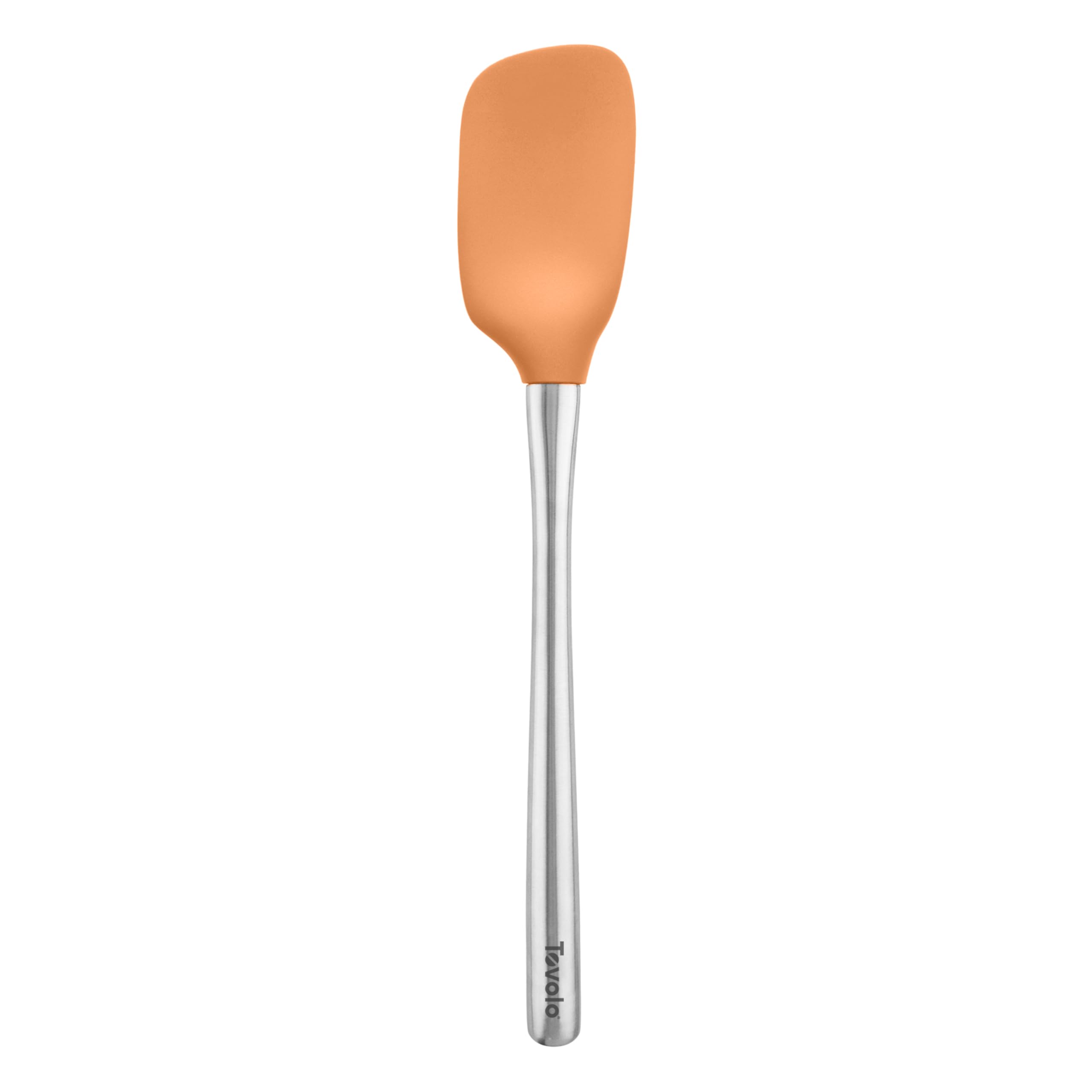 Tovolo Spoon Spatula Spoonula with Stainless Steel Handle Ergonomic Grip Apricot Orange, Silicone Scoopula Kitchen Utensil Non S