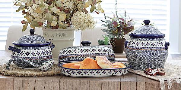 Blue Rose Polish Pottery Mosaic Flower Soup Ladle