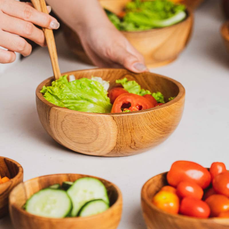 Rainforest Bowls Set Of 2 6'' Regular Round Javanese Teak Wood Bowls- Perfect For Everyday Use, Hot & Cold Friendly, Ultra-Durab