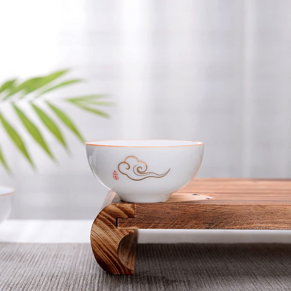 Liang Baobao Chinese Tea Tasting Cup Set Of 4, 2Oz White Porcelain Mini Cups For Gongfu Tea Ceremony (Clouds)