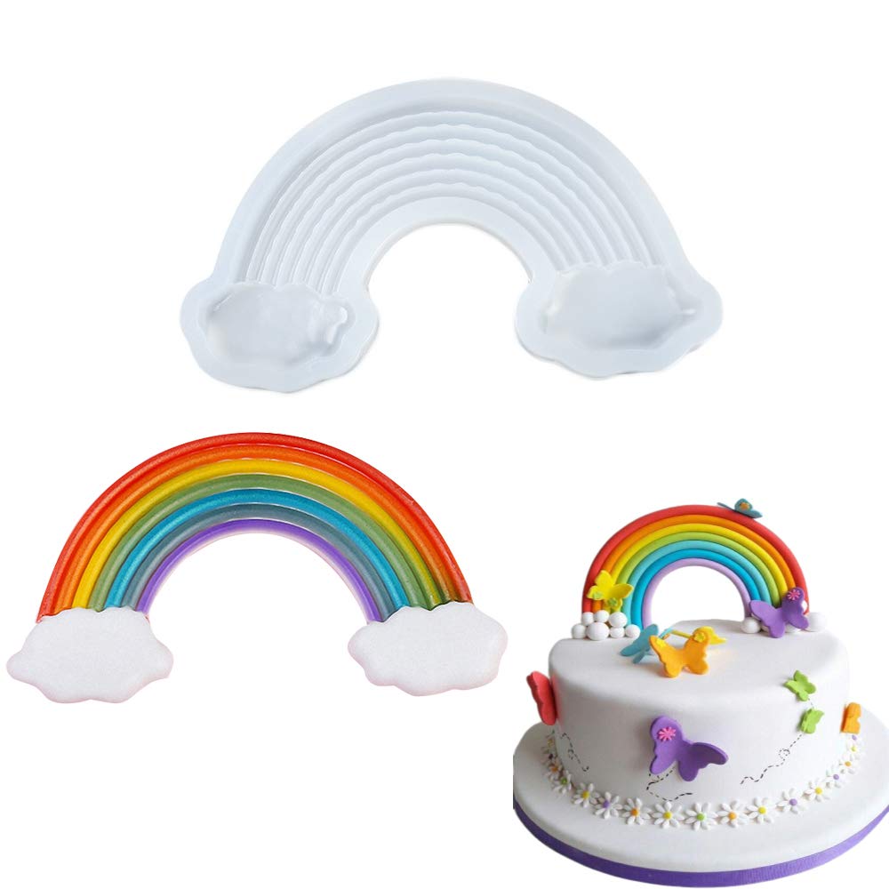Large Size Rainbow Cake Fondant Mold, Rainbow With 2 Clouds Silicone Mold For Chocolate Gum Paste Sugar Craft Cake Topper Decora