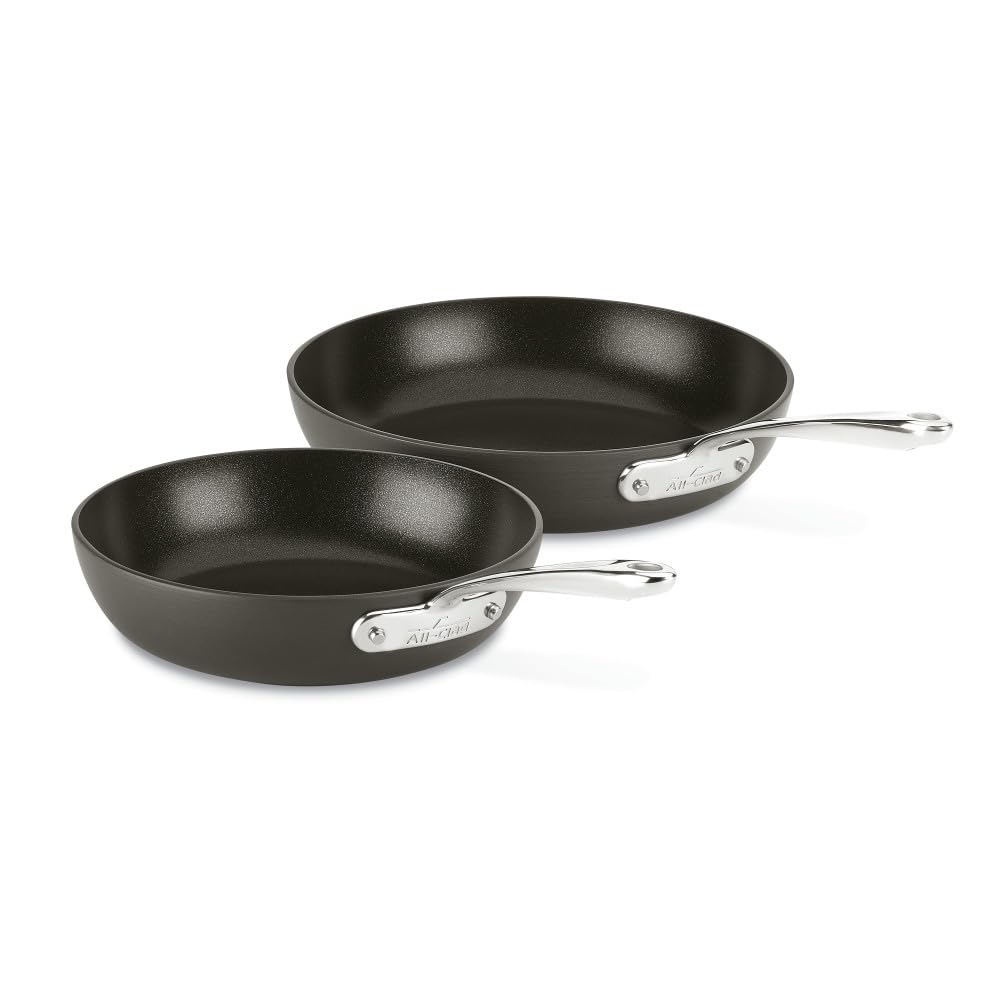 All-Clad Essentials Hard Anodized Nonstick Fry Pan Set 2 Piece, 8, 10,5 Inch Oven Broiler Safe 500F, Lid Safe 350F Pots And Pans