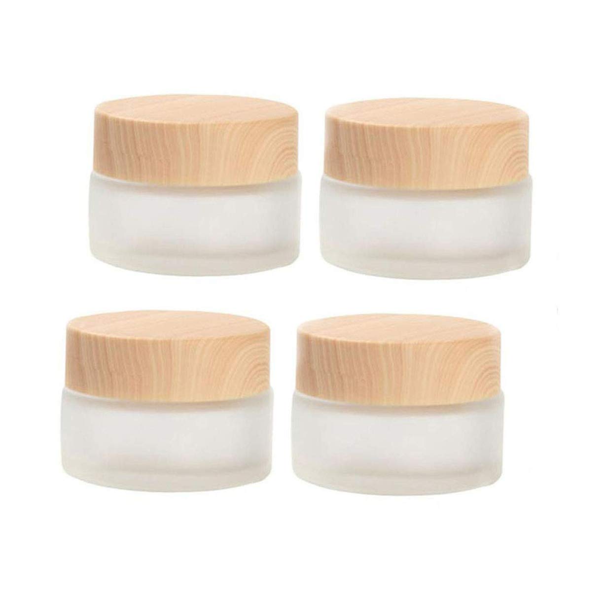 Healthcom 50 Gram/50 Ml Empty Sample Jars Round Frosted Glass Bottle Cosmetic Cream Jar Wood Grain Lid Cosmetic Container Glass