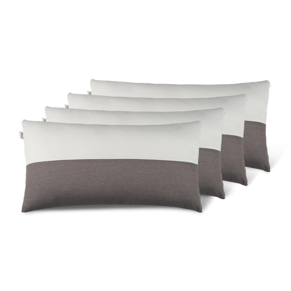 Wakefit Height Adjustable Hollow Fibre Sleeping Pillow with Zip | Set of 4 (White and Grey, 36 X 20 Inch) 3 Months Warranty - Ho