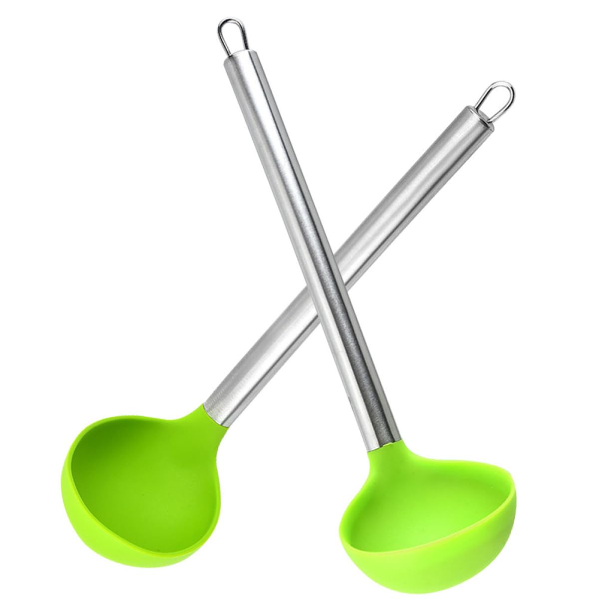 OSOLADY 2Pcs Silicone Soup Ladles with Stainless Steel Handles Lightweight Long Handle Cooking Spoons for Kitchen Use Heatresis