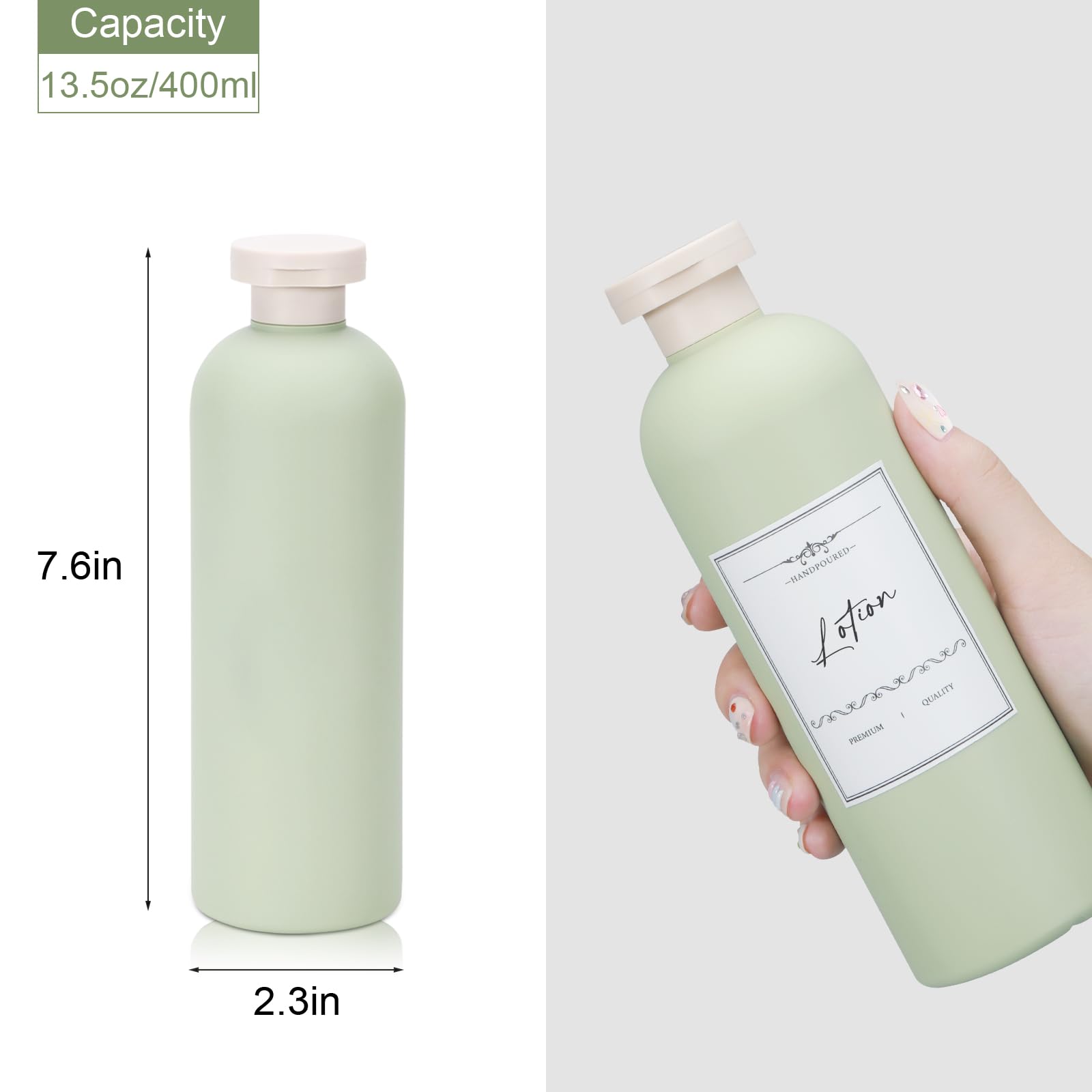 Umetass 13.5 Oz Plastic Travel Shampoo Bottles, Refillable Flip Cap Squeeze Bottles For Toiletries, Large Leakage-Proof Travel S