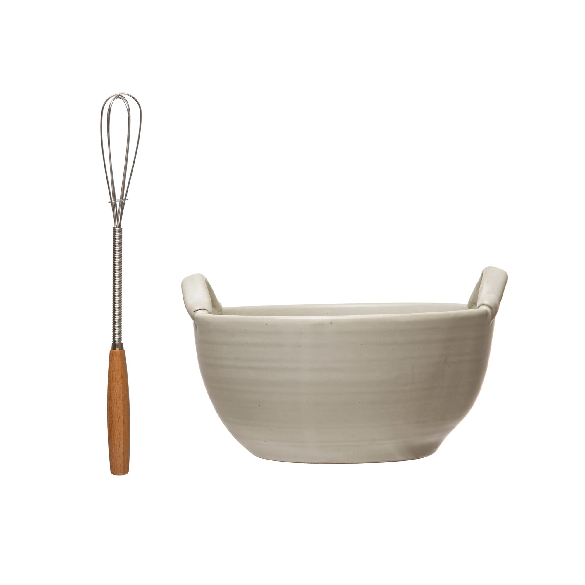 Creative Co-Op Stoneware Batter Bowl Whisk Serveware, 6.75'', Cream