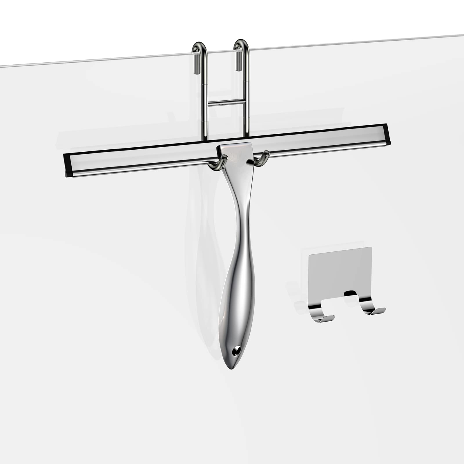 Shower Squeegee For Glass Door 12-Inch Stainless Steel Bathroom Squeegee Window Wiper, 100% Streak-Free, Includes Shower Door Ho