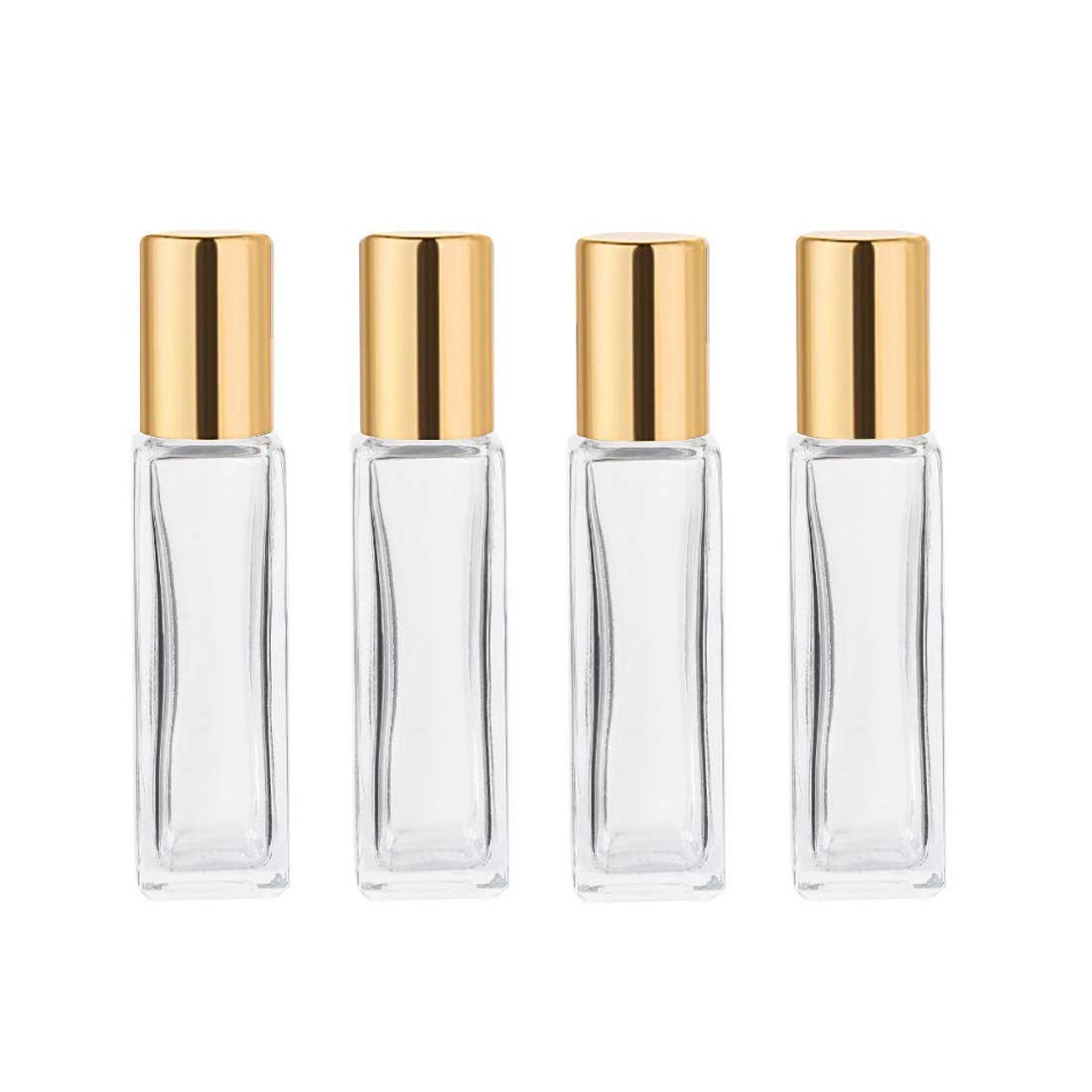Wifreo Perfume Essential Oil Bottles, Square Refillable Thick Glass Roller Bottle, 4 Pack 1/3Oz 10Ml