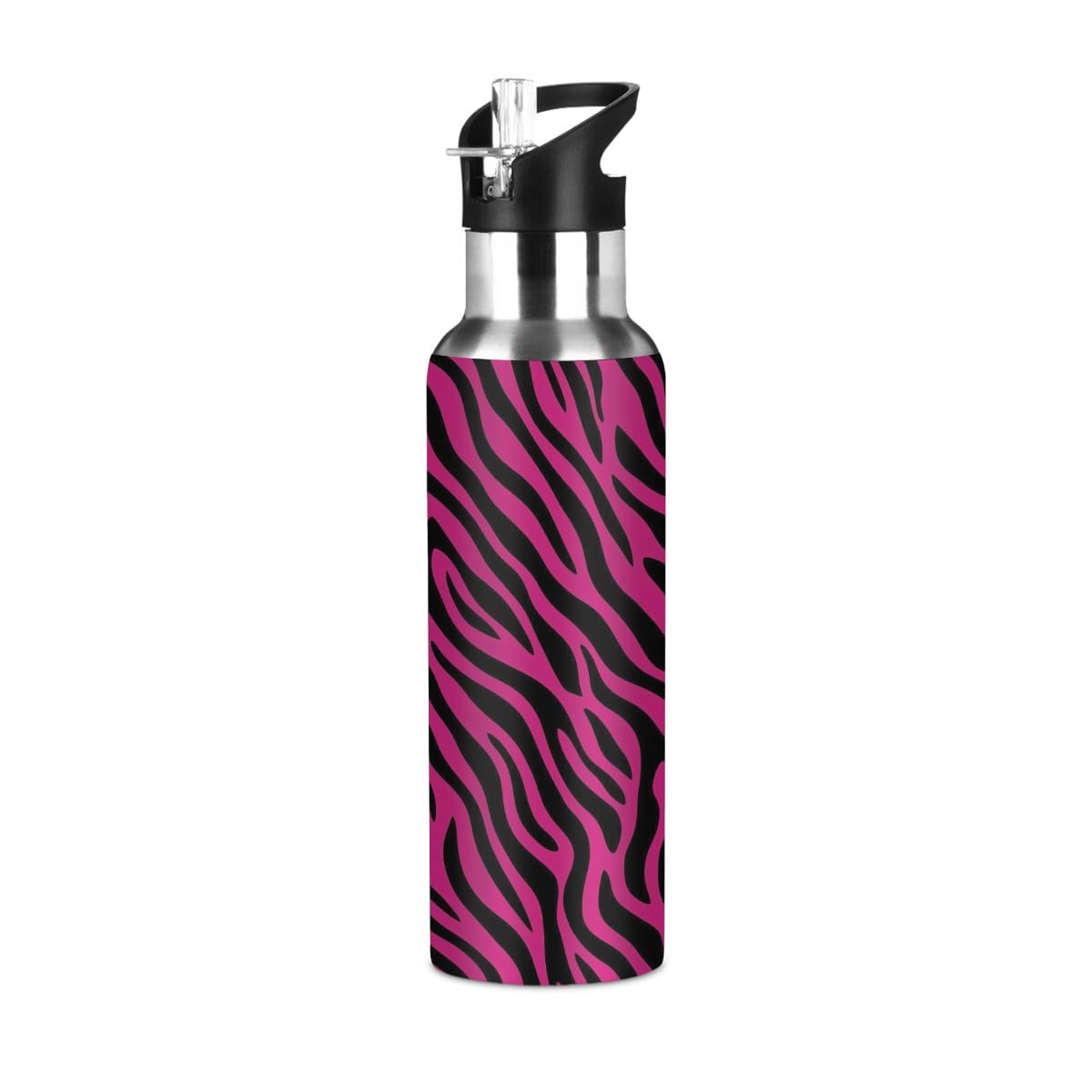 DJYQBFA 20 oz Insulated Water Bottle with Straw Lid Stainless Steel Leakproof Travel Thermos Bottles Reusable Zebra Print Patter