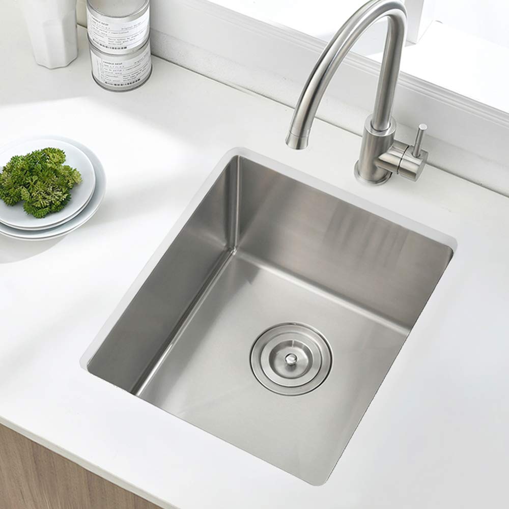 Stainless Steel Undermount Bar Sink, Boomhoze 15 X 17 Inches Small Wet Bar Sink Undermount 16 Gauge Sus304 Brushed Nickel Single