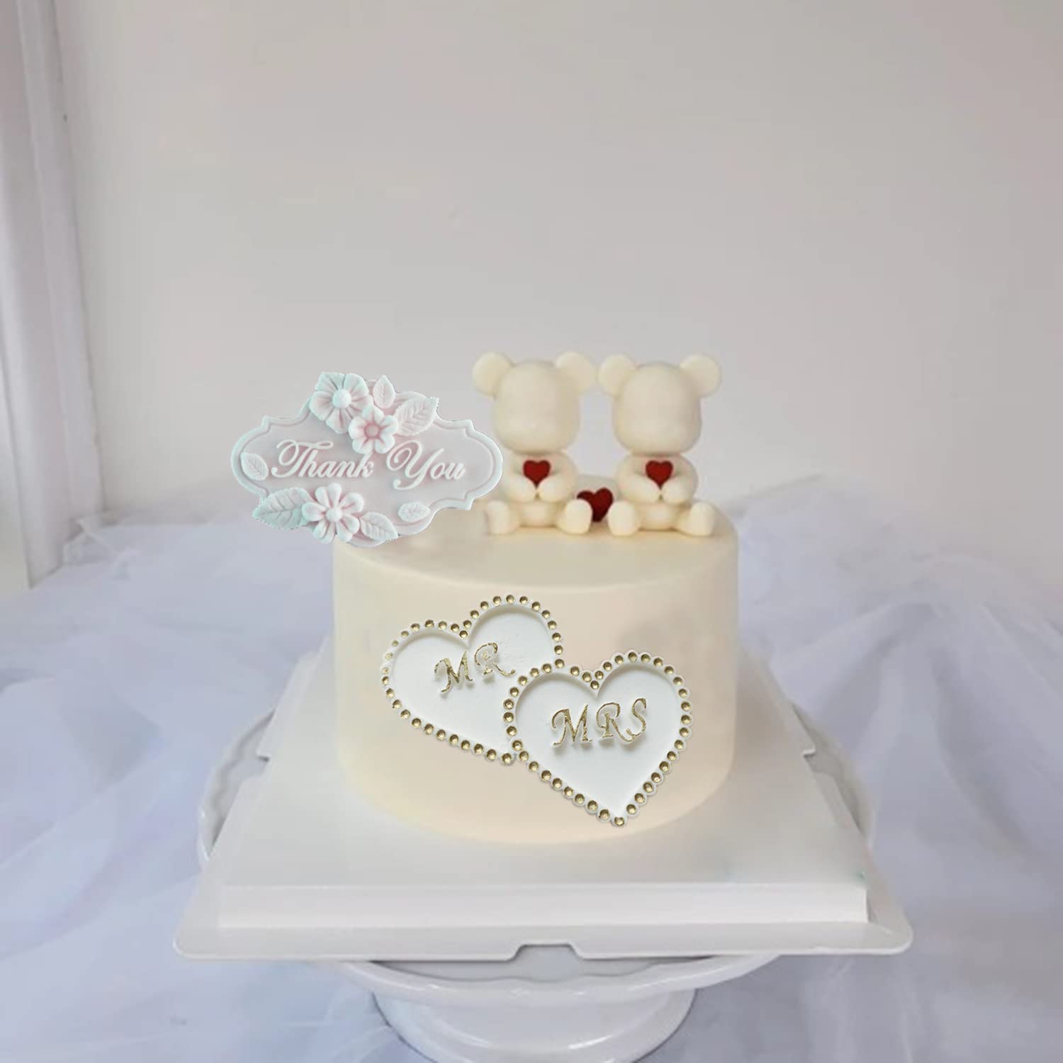 Mujiang Heart Mr Mrs I Do Silicone Fondant Mold Thank You Ring Candy Chocolate Mold For Wedding Cake Decorating Gum Paste Polyme