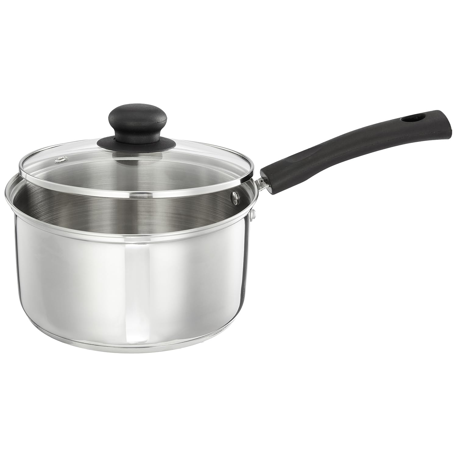 Amazon Brand - Solimo Cookware Saucepan With Glass Lid (2L) | Triply Stainless Steel | Spill-Proof Edges | Ergonomic Handles|Ind