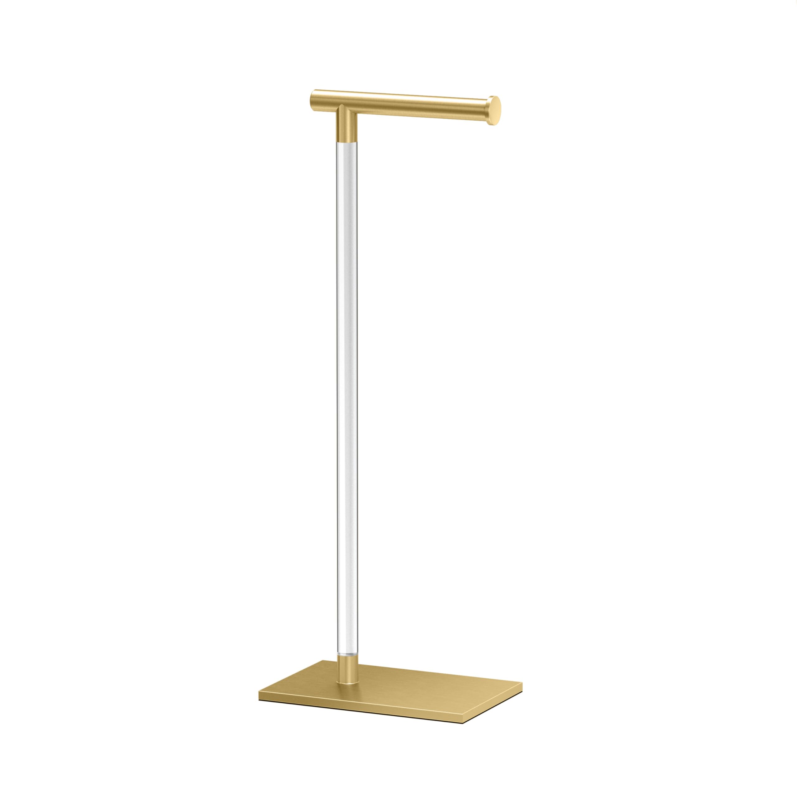 Gatco 1331B Modern Rectangle Base Freestanding Toilet Paper Holder 22.25 Brushed Brass/Acrylic With Weighted Base