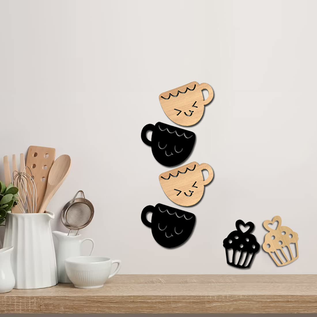 SHRADDHA SABURI ARTWORK Farmhouse Smile Cup And Cups Kitchen Wall Decor, Wall Reusable Sticker s , Reusable Sticker s Large, Set