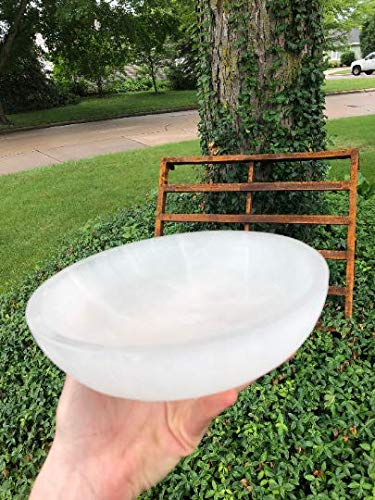 CrystalsAhoy Huge 7-8 Selenite Charging Bowl, Large Selenite Bowl, Charge All Your Crystals And Tumbles