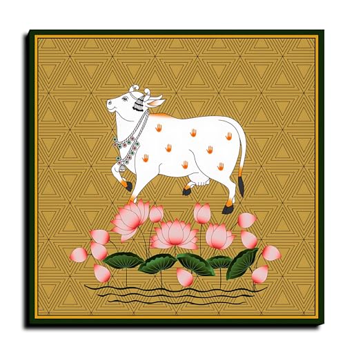 Chalk My Theme Sacred Cow Pichwai Wood Print Wall Art Gold Home Decor, Living Room, Bedroom, Cafe, Room Painting For Wall Decora