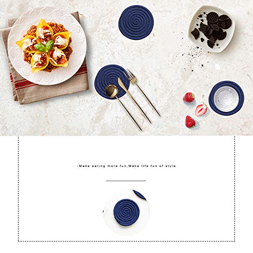 Gracelife 6Pcs Cup Mat Pure Cotton Thread Weave Round Drink Hot Pads Mats Set Absorbent Scald-Proof Drink Coasters (Royal Blue)