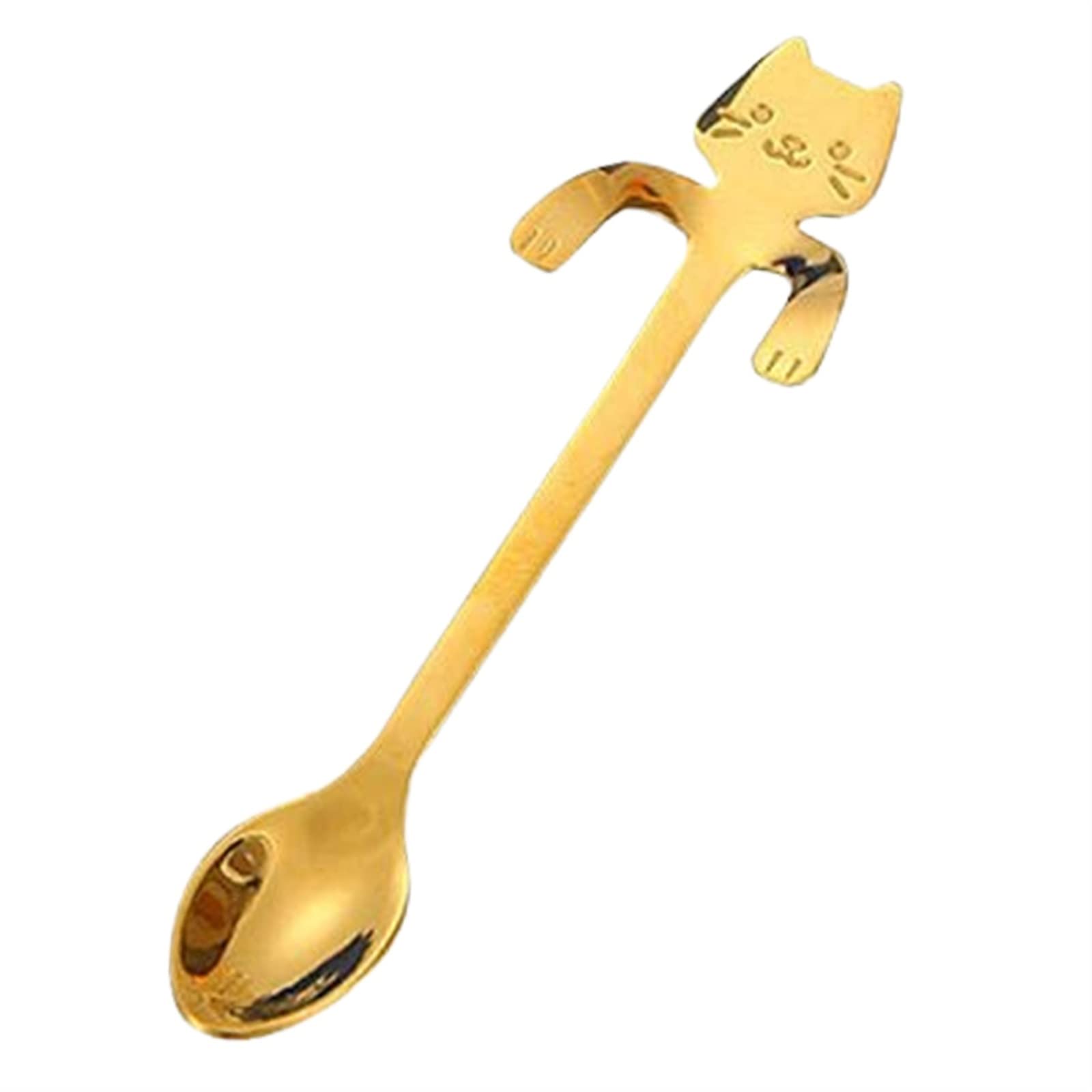 MENGKK Soup Ladles Cat Spoon Cute Mini Teaspoons Metal Coating Coffee Stainless Steel Tableware Rainbow Flatware Adorable Desser