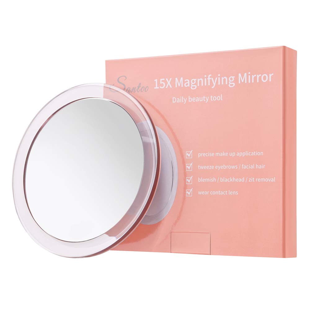 Santoo 15X Magnifying Mirror - With 3 Mounting Suction Cups - Used For Precise Makeup - Eyebrows/Tweezing - Blackhead/Blemish Re