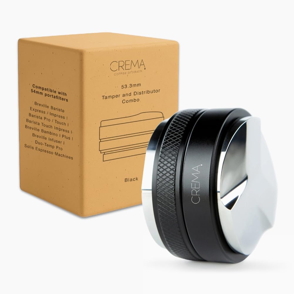 Crema Coffee Products 53.3mm Hand Tamper & Coffee Distributor | Compatible Compatible with Breville Portafilters| Double-Sided, 