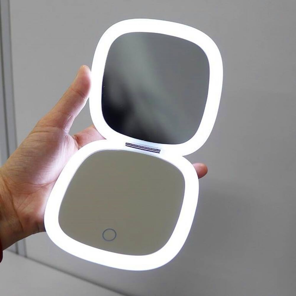 Mpowtech Led Compact Mirror With Light - 3.9 Inches Lighted Travel Makeup Mirror With 1X/10X Magnifying Double Sided Dimmable Us