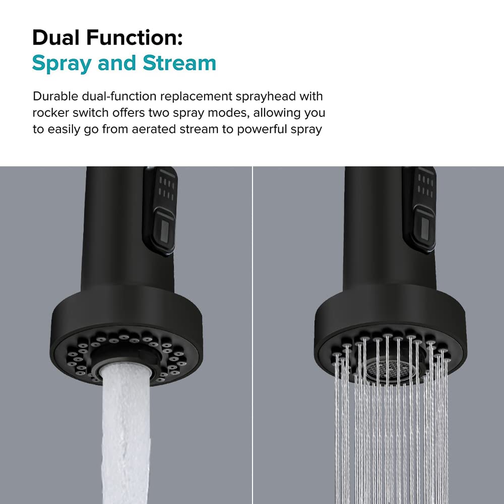 Beati Kitchen Faucet Sprayer Head Replacement Parts,Pull Out Down Kitchen Sink Faucet Nozzle Spout Head 2 Functions,Matte Black