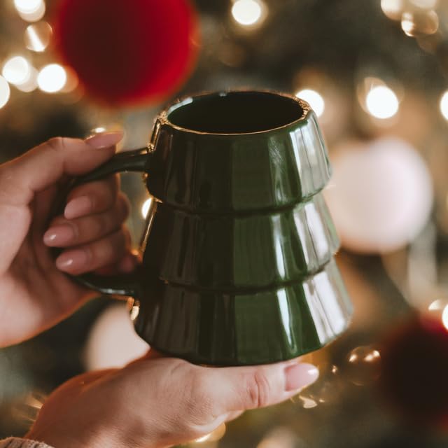 Sweet Water Decor Green Tree Coffee Mug, 17oz Ceramic Christmas Mug, Dishwasher & Microwave Safe, Large Holiday Winter Cup for C