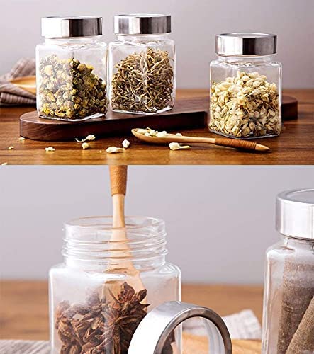 Brezzycloud Piraml Glass Cubical Square 300ml Transparent Glass Jars & Containers for Kitchen Pantry, Snacks, Honey, Jams, Pickl