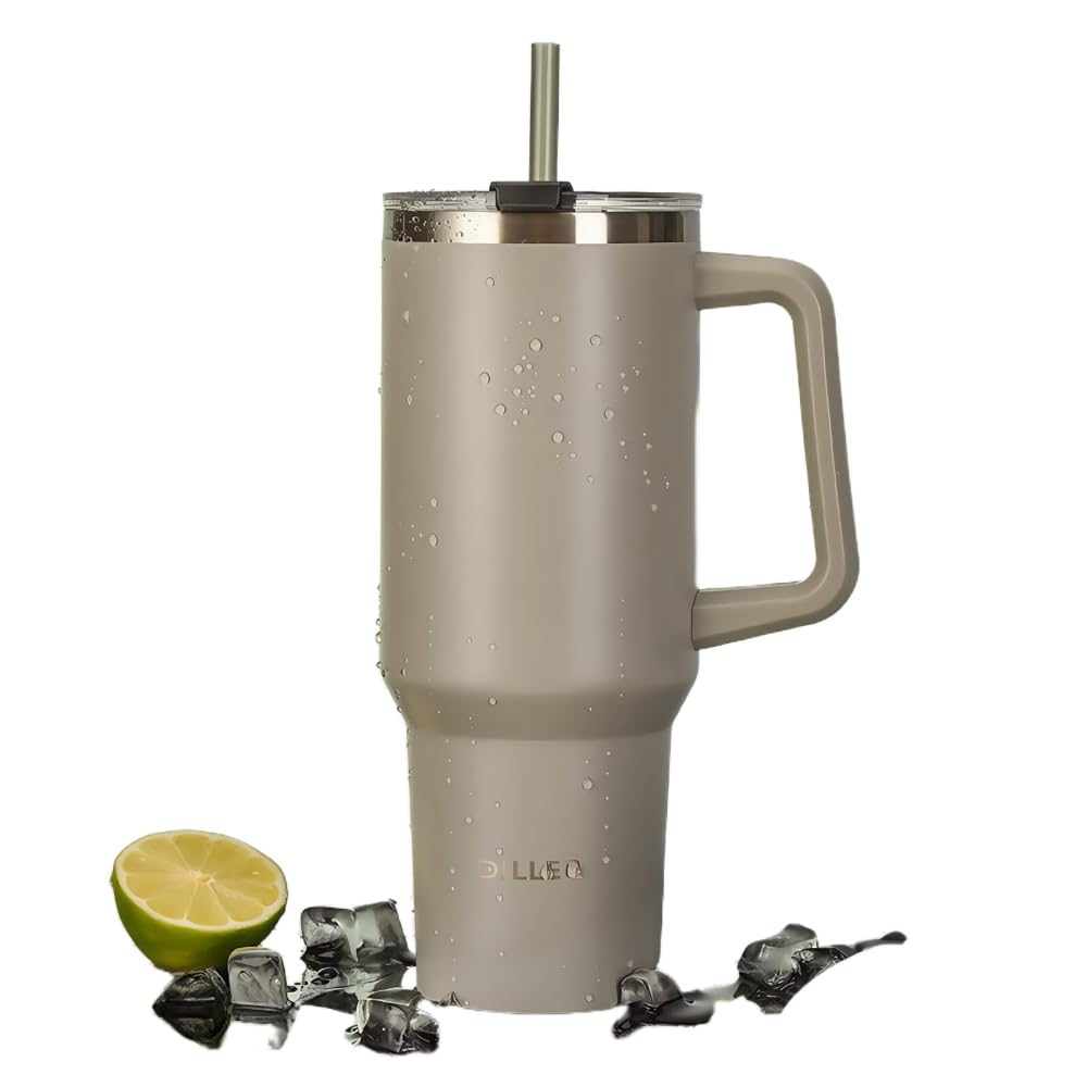 TDXVPB 44oz Super Large Capacity Car Cup 304 Stainless Steel Thermoses Mug with PP Straw Ice Cup Cold and Heat Dual Use (Grey)