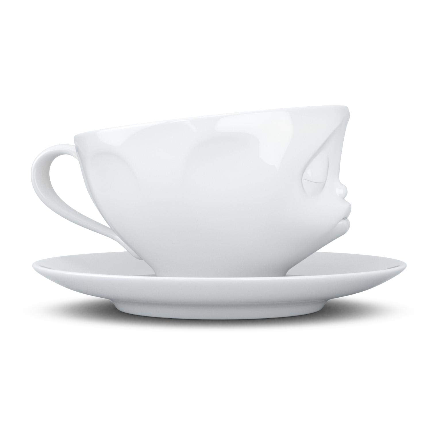 Fiftyeight Products Tassen Porcelain Coffee Cup With Saucer, Kissing Face Edition, 6.5 Oz. White (Single Cup & Saucer)