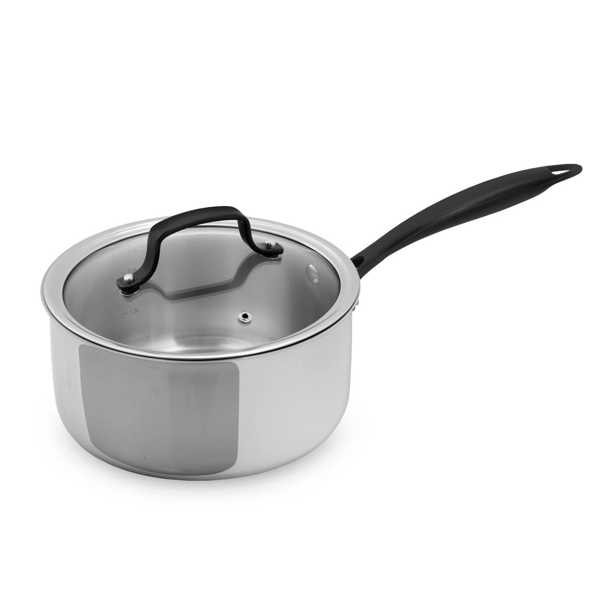 Grandties Full-Clad Tri-Ply Stainless Steel Sauce Pan Induction Cookware - 3 Qt Stainless Steel Pot, Marquina Black Metal Handle