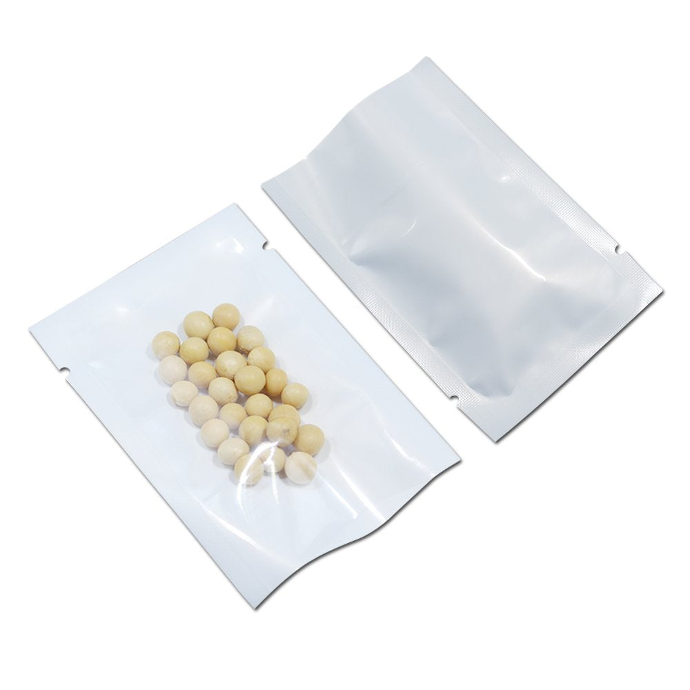 White Front clear Open Top 28mil Plastic Vacuum Pouch Heat Sealable Bags for Food Storage Packets Mini Sample with Tear Notches 