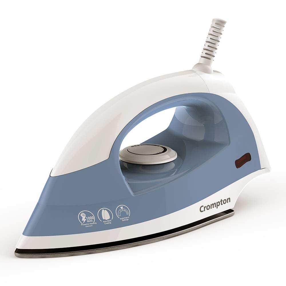 Crompton Brio 1000Watts Dry Iron With Weilburger Coating (Sky Blue And White)